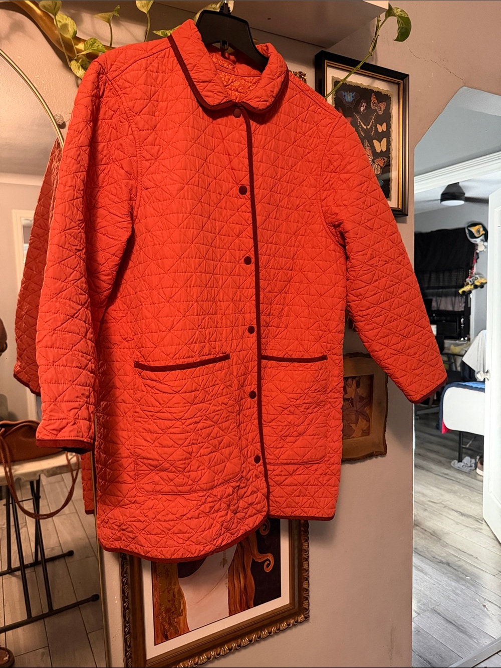 Quilted Orange Women's reversible Jacket with Contrast Piping